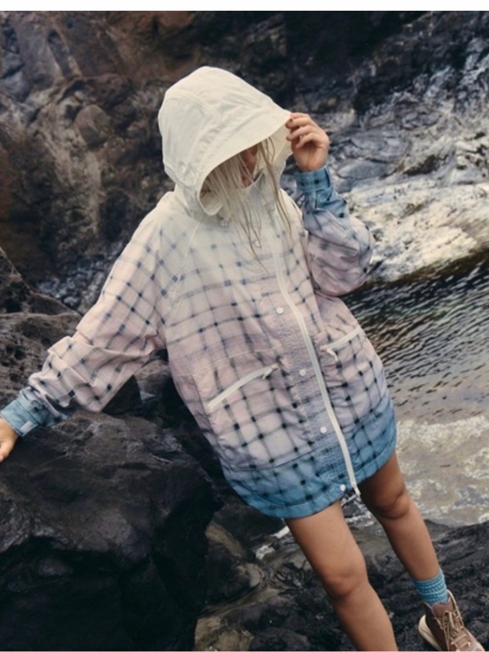 Free People Movement Waterproof Packable Jacket Size M – Plaid Ombre